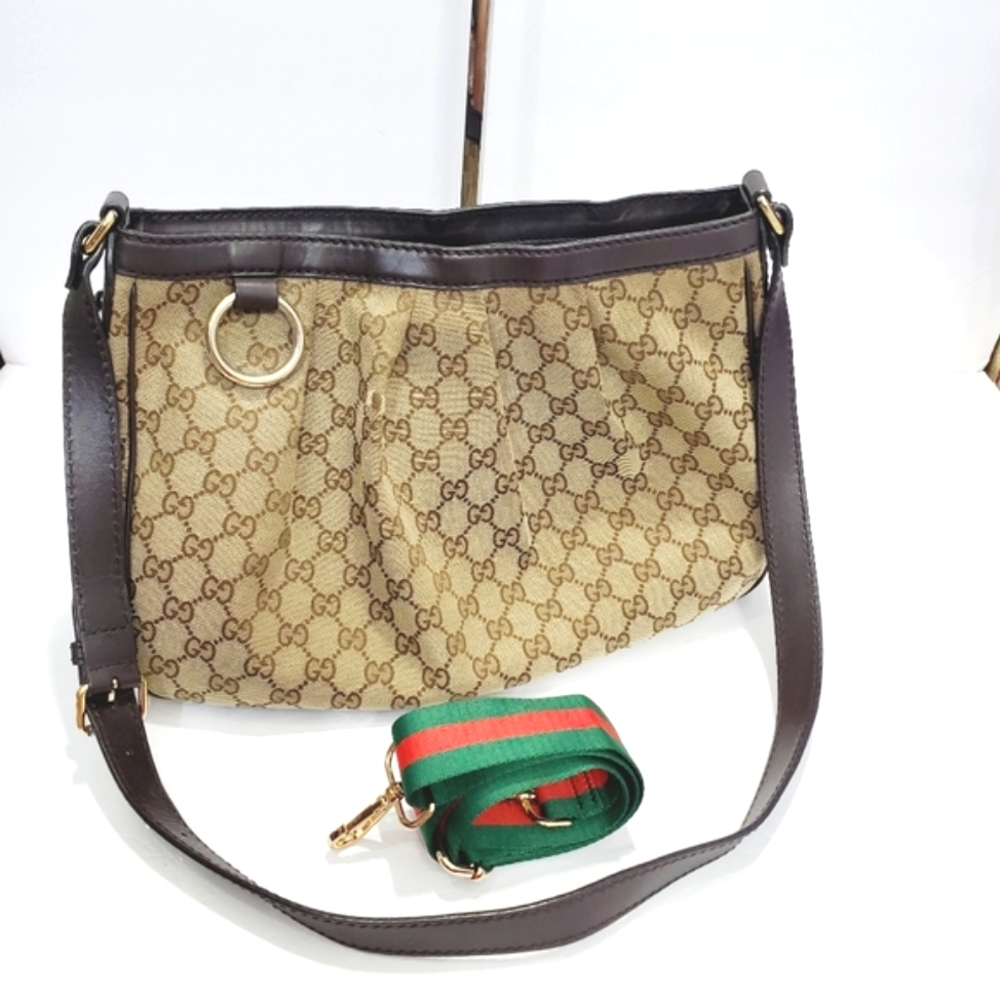 GUCCI authentic brown  Shoulder bag canvas & leather GG monogram  bag